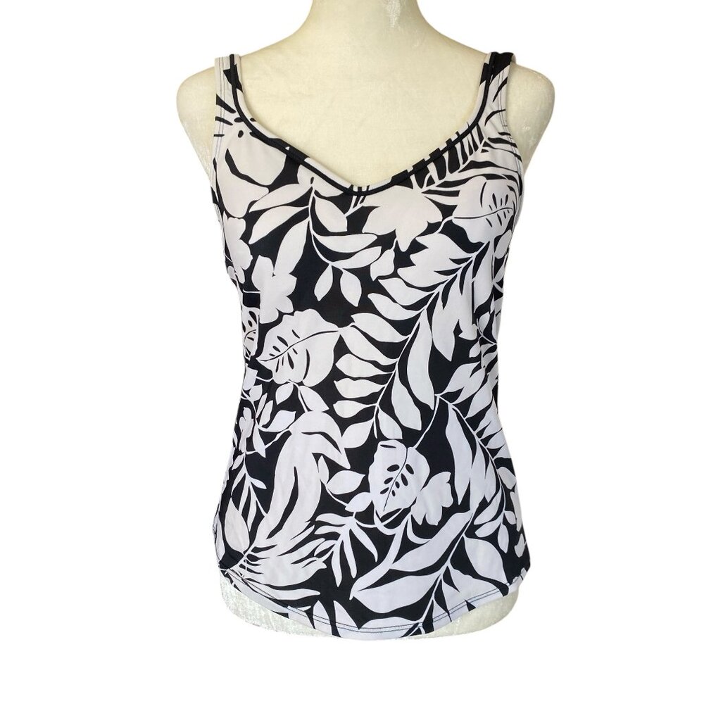 Jantzen women's size 10 black and white tropical print lightly padded tankini